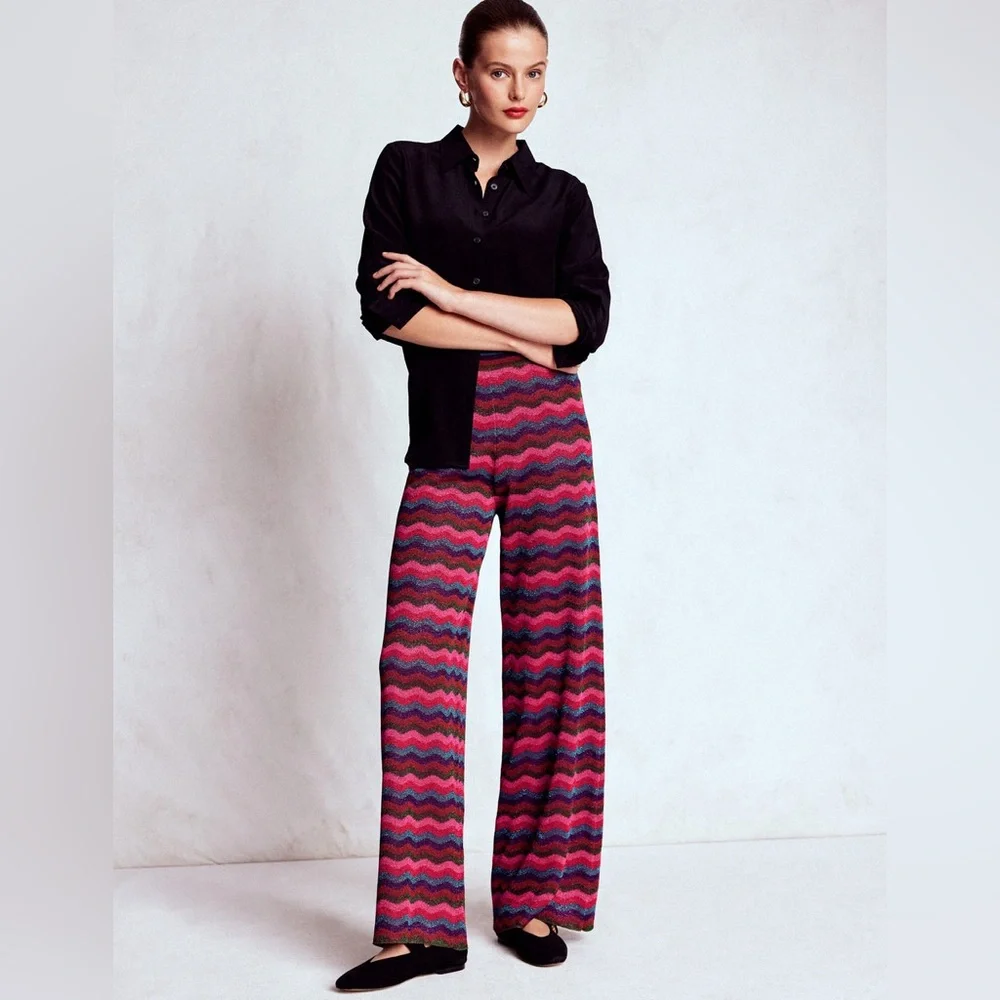 NWT Boden Jacquard Knitted Trousers in Jewel Toned Metallic Wave